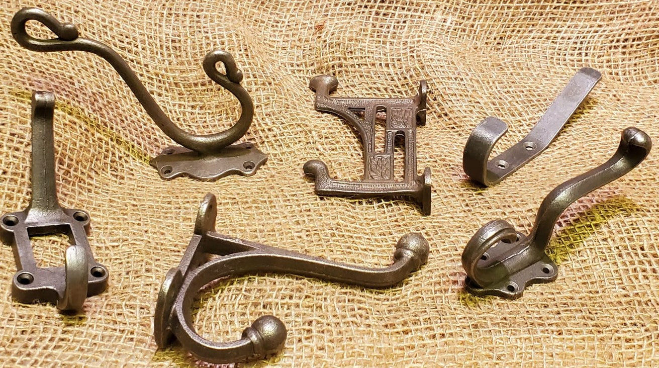 Cast Iron Coat Hooks, Antique Brass Wall Hooks, Vintage Towel Hook