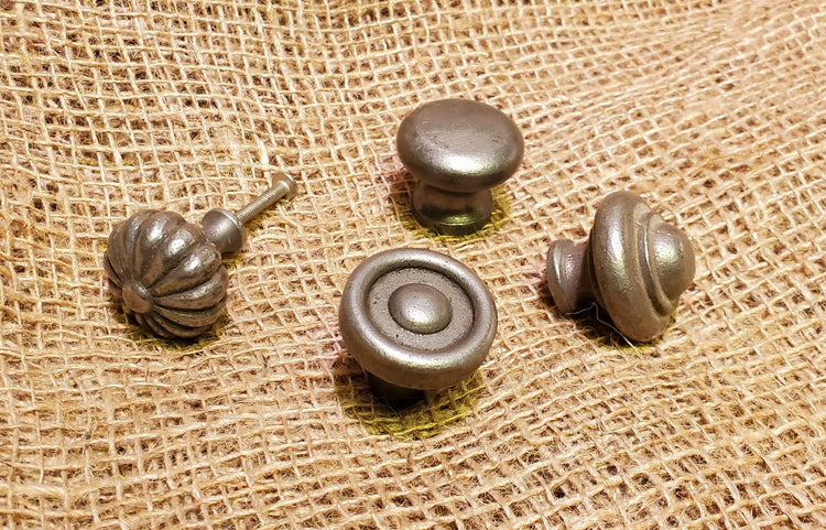 9 Antique Brass Stamped Drawer Pulls and Plates Escutcheons Shabby ca. 1900