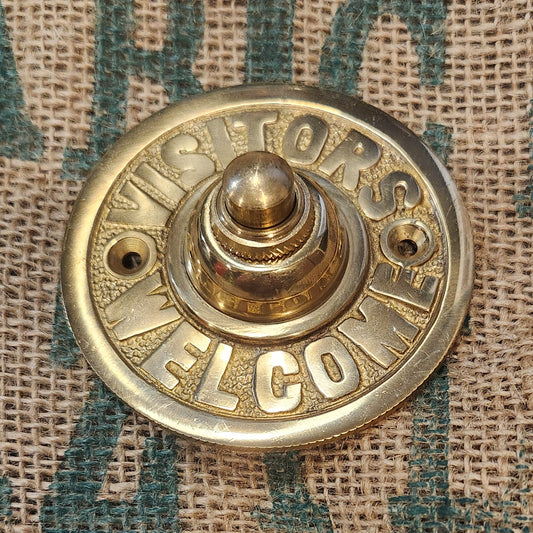 Door Bell Push - Visitors Welcome - Brass