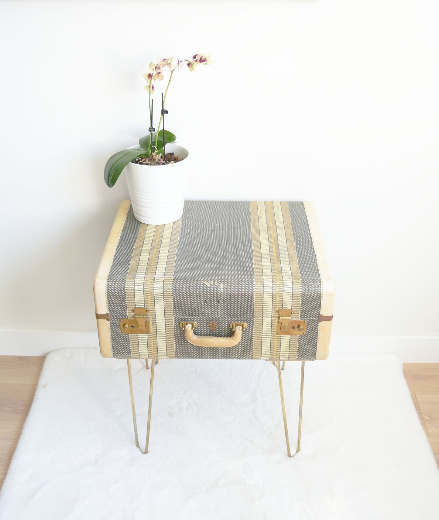 Stripped Gold Suitcase Table