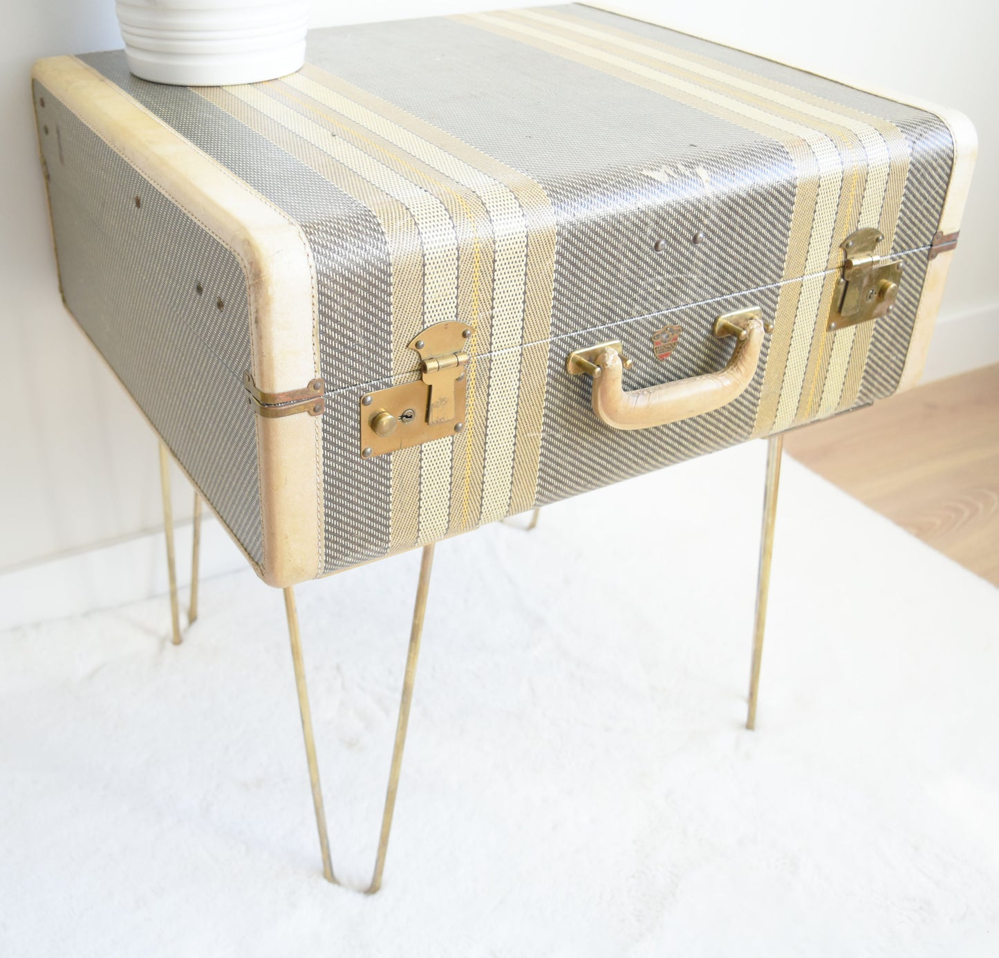 Stripped Gold Suitcase Table