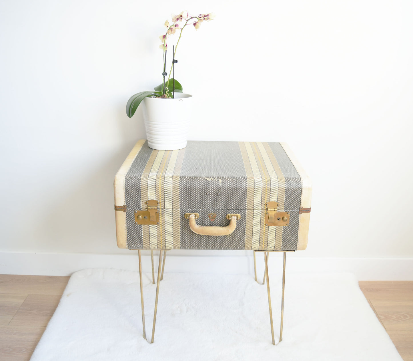 Stripped Gold Suitcase Table