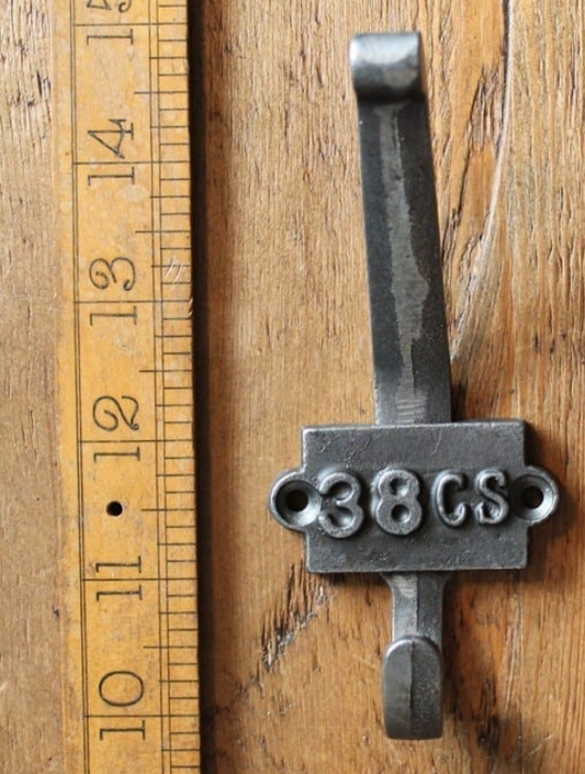 Coat Hook Double ’38CS’ Shallow Angle 2 Part Antique Iron 110mm