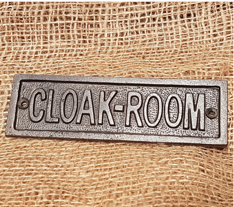 Plaque CLOAKROOM Cast Antique Iron 35mm x 152mm