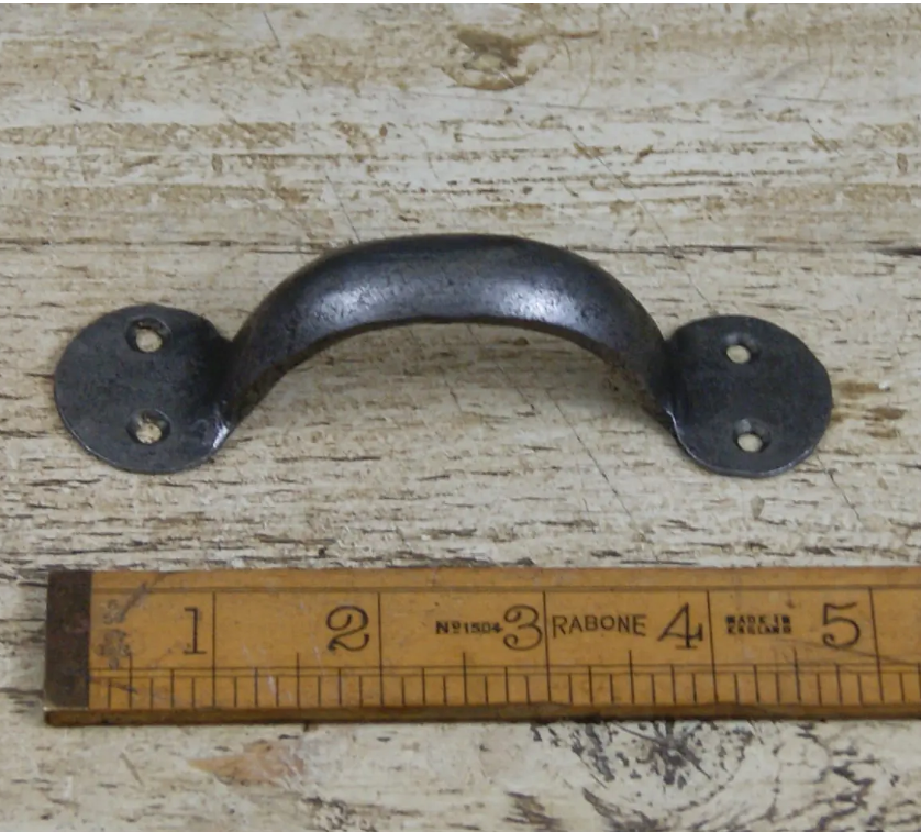 Pull Handle Round End Hand Forged 2 Hole Antique Iron 5", 6" 7", 8", 9", 10", 12", 14"  in Black WAX or Natural